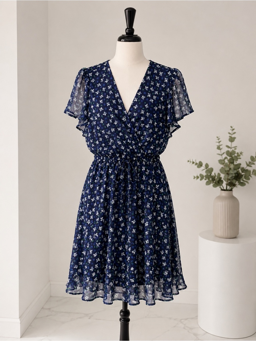miami Navy Floral Wrap V-Neck Mini Dress